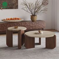 Moontree Salon de luxe Table basse italienne irrégulière avec pied en bois massif Nouveau design Travertin Pierre naturelle