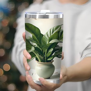 Vaso Natural de 20 oz en Tonos Tierra con Laterales Plateados - Product Image 3