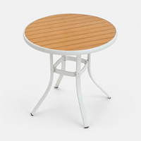 Table de bistrot extérieure ronde en métal noir européen antirouille avec plateau à lattes pour jardin, balcon et usage commercial