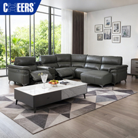 Ensemble de canapés modulaires en cuir véritable MANWAH CHEERS, grand canapé d'angle pour salon, inclinable avec chaise longue et haut-parleurs Bluetooth
