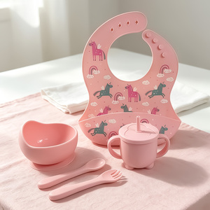 Kit repas en silicone de qualité alimentaire pour enfants, avec base à ventouse, plateau et bol compartimentés, fournitures de repas quotidiennes pour bébé, <span class=keywords><strong>vaisselle</strong></span> durable pour nouveau-né - Product Image 1
