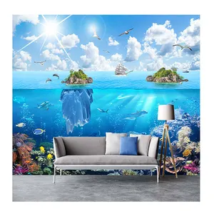 KOMNNI定制任意尺寸水下世界蓝海鱼类壁纸定制立体壁画儿童卧室客厅壁纸