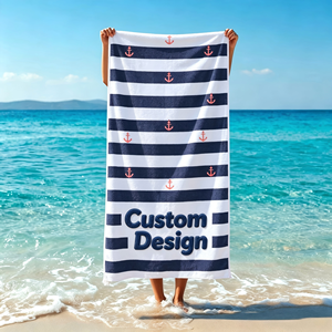 Serviette en tissu éponge 100% coton, impression intégrale, logo personnalisé, séchage rapide, velours épais, pour la plage, le bain, les voyages - Product Image 1