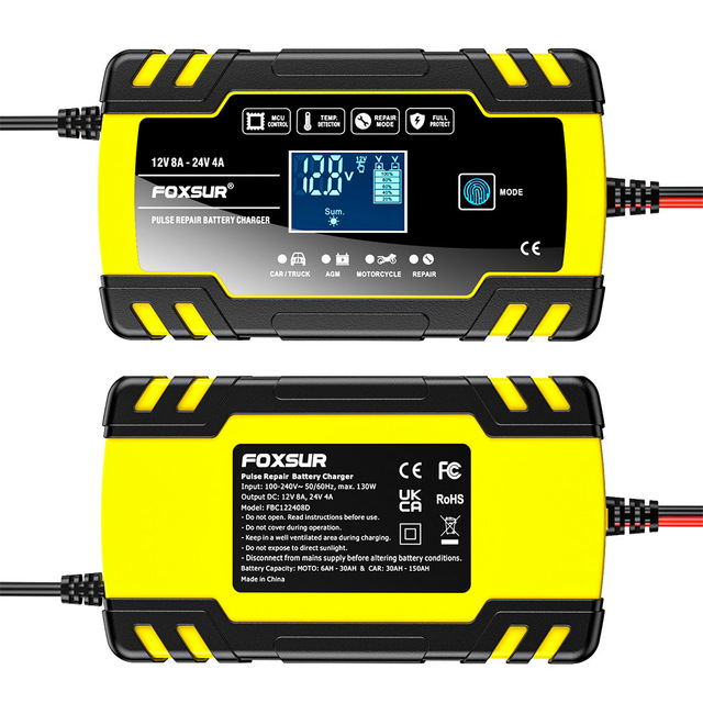 High Quality 12V-8A/24V-4A Car Battery Charger Intelligent Automatic Battery Charger for Cars Motorcycles Lawn Mower and More
