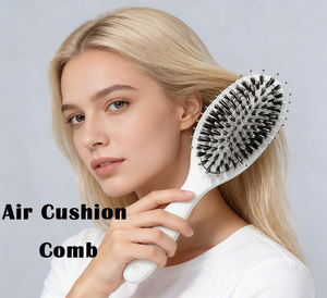 Cepillo para el cabello con mango blanco y cojín de aire, con cerdas de nailon de cerdo - Herramienta de peinado para masaje del cuero cabelludo y peinado suave - Product Image 3