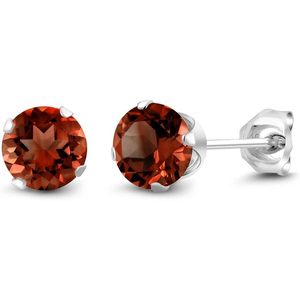 Gem Stone King 925 <b>Sterling</b> <b>Silver</b> Red Garnet <b>Stud</b> Earrings 6Mm Round Claw Setting Unisex January Birthstone - Product Image 1