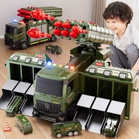 Jouet de camion militaire à friction transformant les missiles de lancement Déformation du véhicule de l'armée Transporteur de transport militaire avec lumières et son