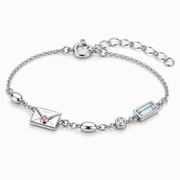 Bracelet à breloques en argent sterling 925 pour femme, pierres de zircon, forme cœur, rose, bleu clair, baguette, accessoire de mode, vente en gros, cadeau