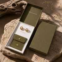 Juego de Empaque de Joyería de Microfibra Ecológica con Logotipo Personalizado, Caja de Regalo de Papel Verde de Lujo con Bolsa de Gamuza para Collar y Pendientes
