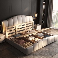 Luxuriöses Modernes High-End-Design Einfaches Prinzessinnen-Doppelbett mit Klappflügeln aus Kiefernholz und Stauraum mit Echtleder-Polsterung