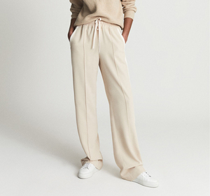 Pantaloni da <span class=keywords><strong>donna</strong></span> personalizzati in cotone <span class=keywords><strong>Beige</strong></span> a maglia Casual e comodi pantaloni da <span class=keywords><strong>donna</strong></span> a righe larghi a vita alta - Product Image 3