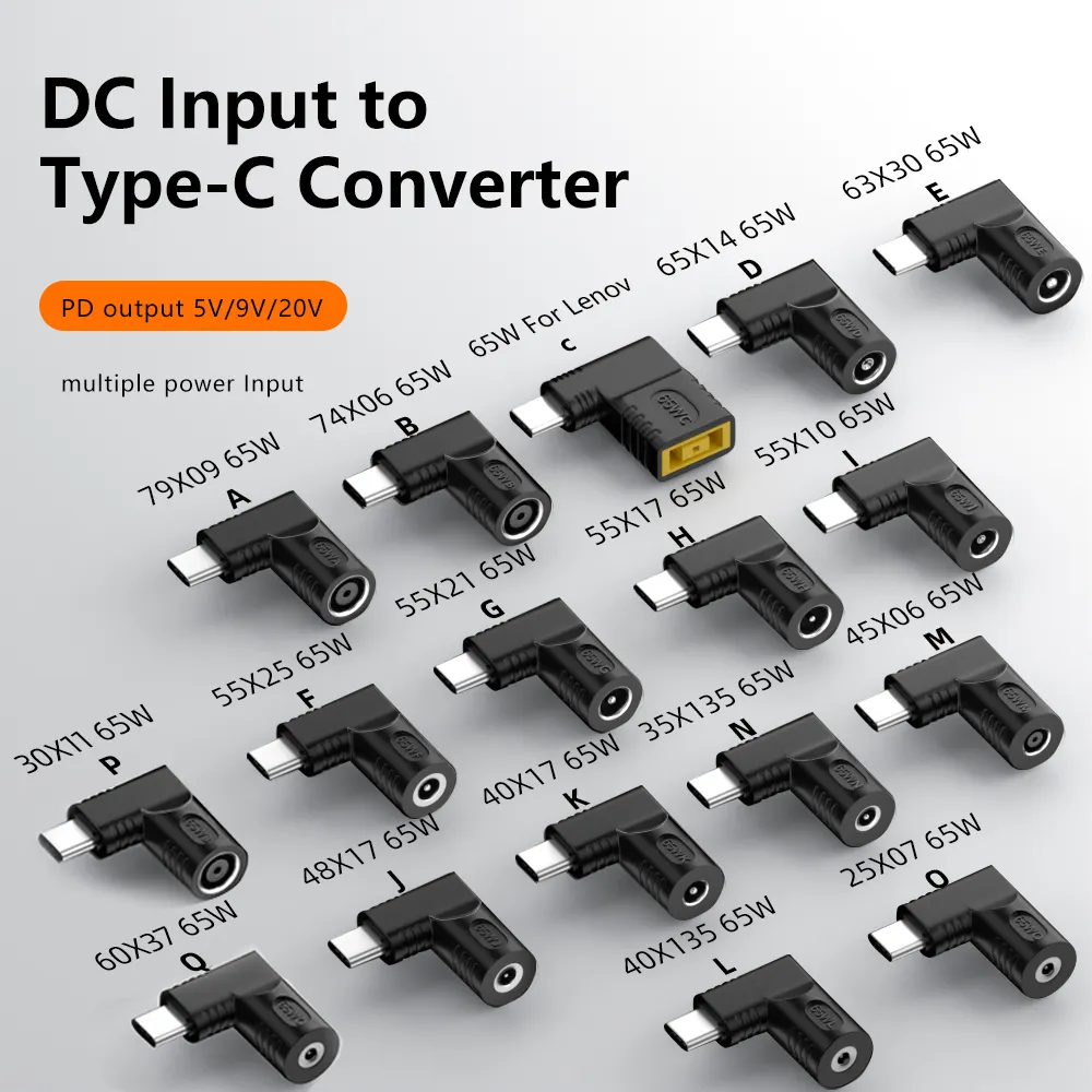 PD 65W DC to Type-C Power Connector Cable Adapter 5.5*2.5mm 5.5*2.1mm 4.0*1.7mm 3.0*1.1mm to USB C Converter Charging For Laptop