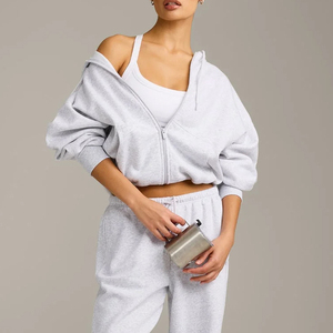 <span class=keywords><strong>Veste</strong></span> de survêtement zippée courte pour <span class=keywords><strong>femme</strong></span>, en molleton ultra doux, à épaules tombantes, style décontracté, de haute qualité - Product Image 5
