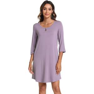 Chemise de nuit personnalisée pour femme, manches 3/4, col rond, avec poches, en viscose de bambou - Product Image 5