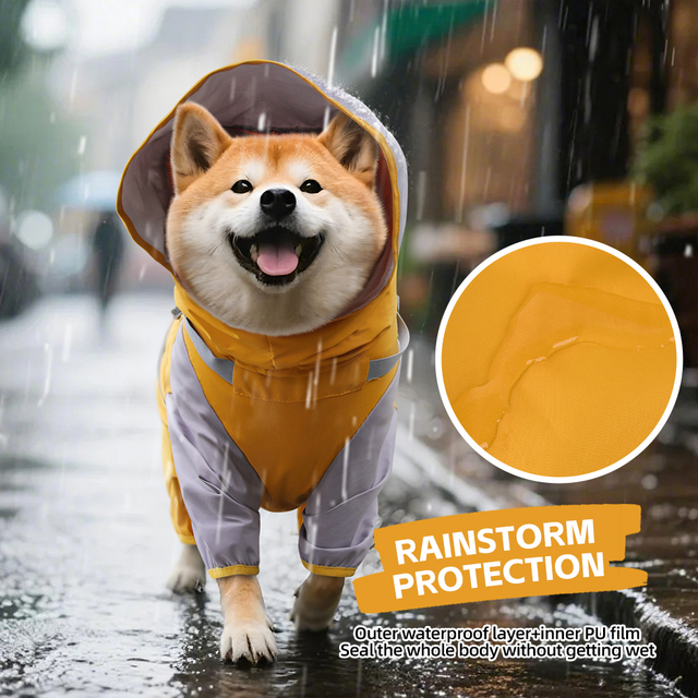 Waterproof Dog Raincoat with Hood Four-Leg Pet Rain Jacket Windproof Cape for Small and Medium Dogs