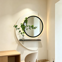 Seni Dinding Modern Mewah 3D Buatan Tangan dengan Cermin, Vas Kaca, dan Lampu LED Cocok untuk Dekorasi Rumah