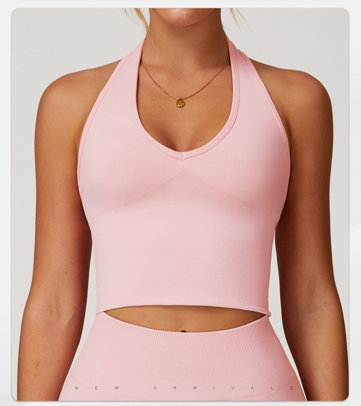 Activewear Factory Custom Women's Seamless Halter Neck Gym Shape Seamless Cross Back Bralette Fitness Yoga Sports Bra for Women