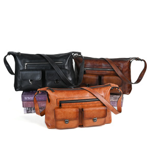 Sac à bandoulière Ando en cuir véritable pour femme, sac à main vintage multi-poches avec bandoulière réglable - Product Image 4