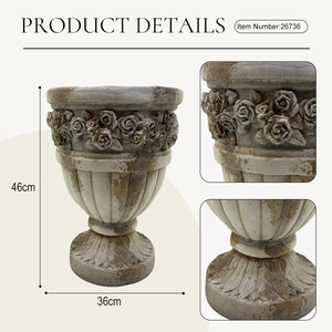 Urne <span class=keywords><strong>de</strong></span> jardin sur piédestal <span class=keywords><strong>en</strong></span> magnésie beige, <span class=keywords><strong>style</strong></span> vintage, motif floral rose, pour intérieur et extérieur, décoration <span class=keywords><strong>de</strong></span> jardin <span class=keywords><strong>de</strong></span> manoir français, fabrication OEM - Product Image 4