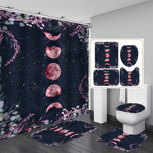 Alfombras y Cortinas de Ducha con Diseño de Fases Lunares y Flores Celestiales para Decoración del Hogar y Accesorios de Baño - Product Image 4
