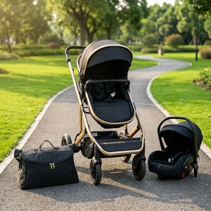 Cochecito de Lujo para Bebé Recién Nacido, Kinderwagen con Asiento para Automóvil, Moderno Cochecito Compacto 3 en 1 con Bolsa para Mamá - Product Image 1