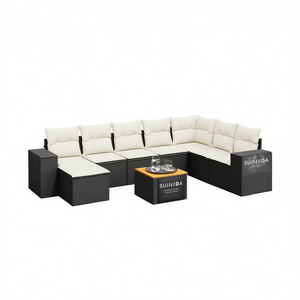 Ensemble de canapés de jardin Suiniida, noir et crème, en rotin, mobilier d'extérieur, design contemporain, résistant aux UV, en PE tissé avec coussins - Product Image 1