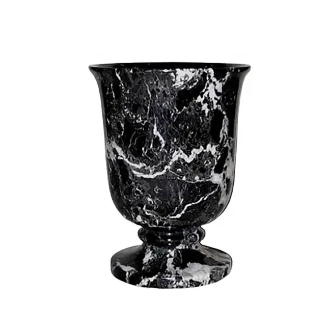 Black Galaxy Marble Indoor & Outdoor Decorative Flower vase round shape Customized Decorative Stone Flower vase for sale