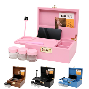 Boîte de rangement Woodworkerart avec serrure à combinaison intégrée et plateau coulissant, tube, brosse, boîte de rangement pour accessoires à herbes, ensemble cadeau - Product Image 1