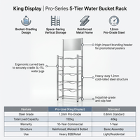 Support de rangement vertical pour seau d'eau à 5 niveaux, robuste, en acier de 1,2 mm avec revêtement en poudre époxy, gain de place, tendance 2026