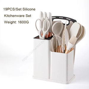 Juego de utensilios de cocina de silicona de 19 piezas al por mayor con mango de madera y cubo de almacenamiento para tablas de cortar - Product Image 5