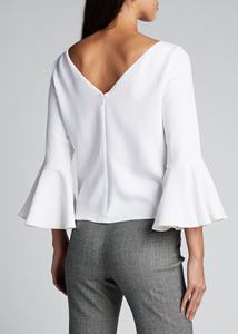 Alta moda Boat collo svasato maniche lunghe Plain crêpe top <span class=keywords><strong>camicetta</strong></span> da donna - Product Image 2