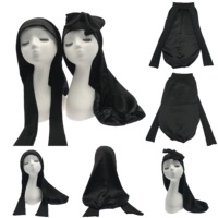 Bonnet de sommeil avec logo personnalisé Bonnet grande taille en tissu polyester satiné Bonnet large bande enveloppante Bonnet de cravate pour cheveux longs et doux Chapeau à perruque