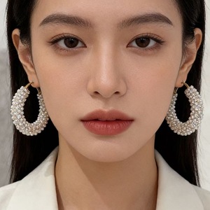 Boucles d'oreilles créoles en argent S925 avec perles d'imitation et zircon, bijoux de fête pour femmes, boucles d'oreilles tendance - Product Image 1