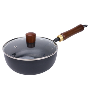 Olla tipo wok de 24 cm de diámetro, profundidad de 7,9 cm, fondo de olla grueso, pared delgada, mango de madera maciza antideslizante, cómodo de sostener. - Product Image 4