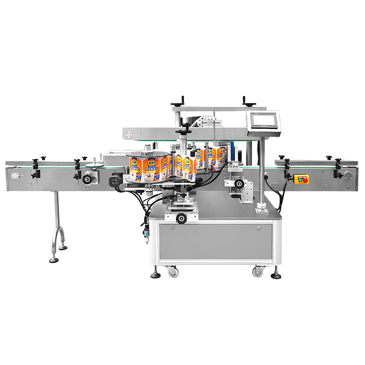 Metal Composite Paper Tube Jugs Automatic Two Sided Round Flat Bottle Labeling Machine