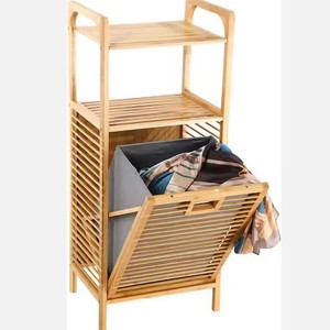 Cesto de ropa de bambú con gabinete de 33x15x85cm, doble capa con estante y asas para colgar ropa, organizador de ropa para lavandería. - Product Image 4
