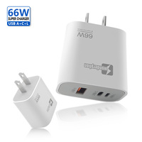 Cargador GaN de 66W con QC3.0 y PD, Carga Rápida, Resistente al Fuego, Enchufe Estadounidense, Compatible con Laptops y Teléfonos Móviles
