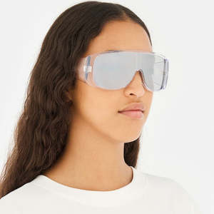 LMA kacamata desainer pria Y2K antik kebesaran UV400 satu bagian lensa cermin perak Logo kustom masker Retro kacamata hitam wanita - Product Image 3