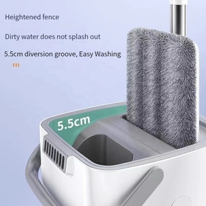 Ensemble de vadrouille en acier inoxydable à sec et humide avec <span class=keywords><strong>seau</strong></span> Vadrouille plate en fibre superfine Sans <span class=keywords><strong>lavage</strong></span> à l'eau Poignée en acier Type d'essorage-pour usage domestique - Product Image 6