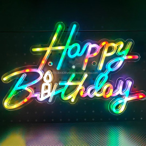 Lettres néon colorées à dégradé, Joyeux anniversaire, lumière ambiante LED à intensité variable, alimentée par USB, décoration de chambre à coucher, lumière de fête, personnalisable - Product Image 1