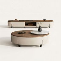 Meuble TV moderne en gros avec table basse, ensemble de meubles de salon de luxe en noyer, console multimédia en bois, meuble TV