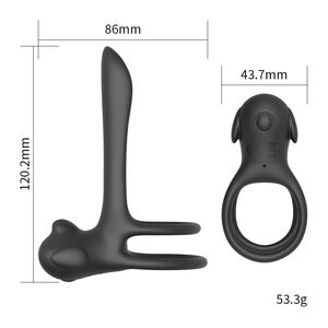 Anneau Pénien Double Vibrant Télécommandé pour Hommes, Stimulateur <span class=keywords><strong>de</strong></span> Couple, Entraîneur d'Éjaculation, Anneau <span class=keywords><strong>de</strong></span> Pénis Portatif, Masseur en Silicone, Jouet Sexuel - Product Image 5