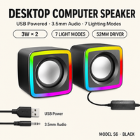 Haut-parleur d'ordinateur de bureau 3W x 2, driver 52mm, éclairage RGB 7 modes, alimentation USB 3.5mm, câble filaire 125cm pour PC portable, vente en gros S6