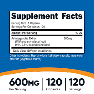 Cápsulas de Extracto de Raíz de Ashwagandha de Fabricante OEM, 600 mg por Porción, Alivio del Estrés, Energía, Vitalidad, <span class=keywords><strong>Adaptógeno</strong></span>, 120 Unidades - Product Image 2