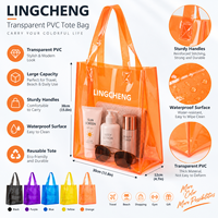 Sac fourre-tout de plage en PVC transparent imperméable, durable, avec logo personnalisé, couleur bonbon, pour les voyages et la plage