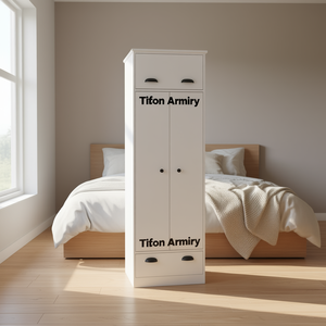 Armadio Tifton Bianco a 2 Ante e 2 Cassetti, Mobile Moderno e Minimalista per Camera da Letto, Armadio Contenitore - Product Image 2