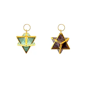 18k Gold Electroplated 25x17 MM Gemstone Healing Handcrafted Five Face Merkaba Star Pendant Making Necklace Charm Connector DIY