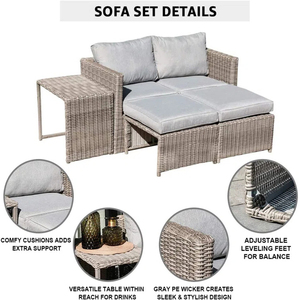Dwoo Hiện Đại Grey Có Thể Tháo Rời Ngoài Trời Sofa Dệt Mây <span class=keywords><strong>Wicker</strong></span> Dải Thép Khung Giản Dị Đồ Nội Thất Sân Vườn 5 Mảnh Thiết Lập - Product Image 4