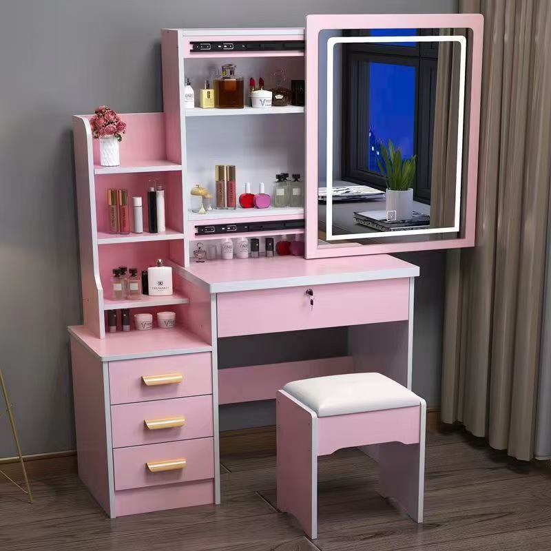 Pink cabinet on the left [with light]
