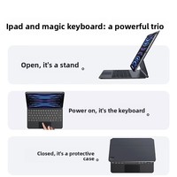 Casing Keyboard Nirkabel Magic Tablet Pintar untuk iPad Pro 11/12.9 Inch dengan Trackpad LED RGB Backlit 2018-2022 Pro M4 M3 M2 2024